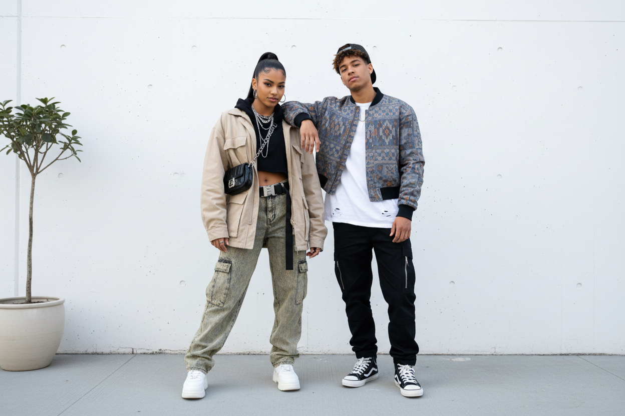 A trendy fashion clothes by a girl and guy